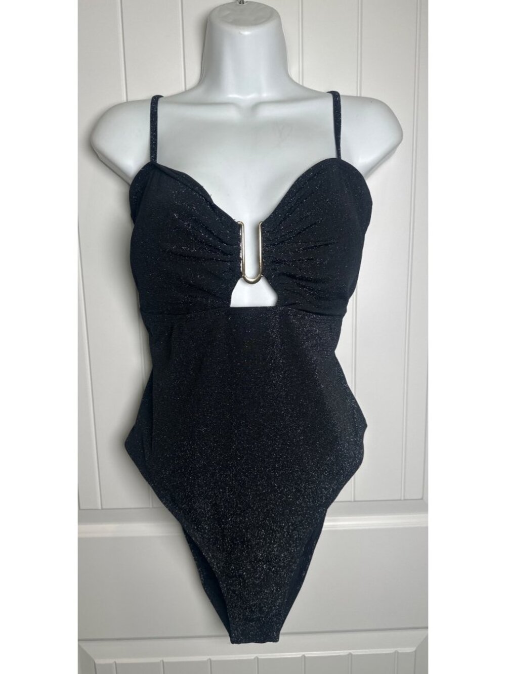 Zaful One-Piece Swimsuit XL Black Glitter Metallic Adjustable Straps
